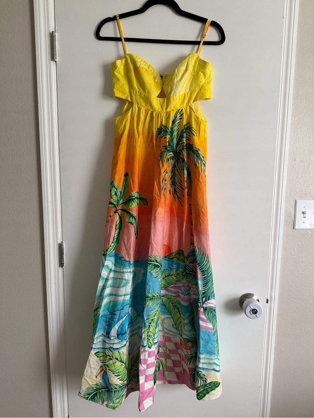 FARM Rio Yellow Pink Blue Tropical Palm Maxi Dress - Picture 4 of 4